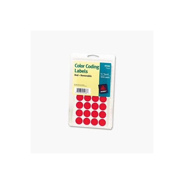 Avery Avery Print or Write Removable Color-Coding Labels, 3/4" Dia, Red, 1008/Pack 5466 - main